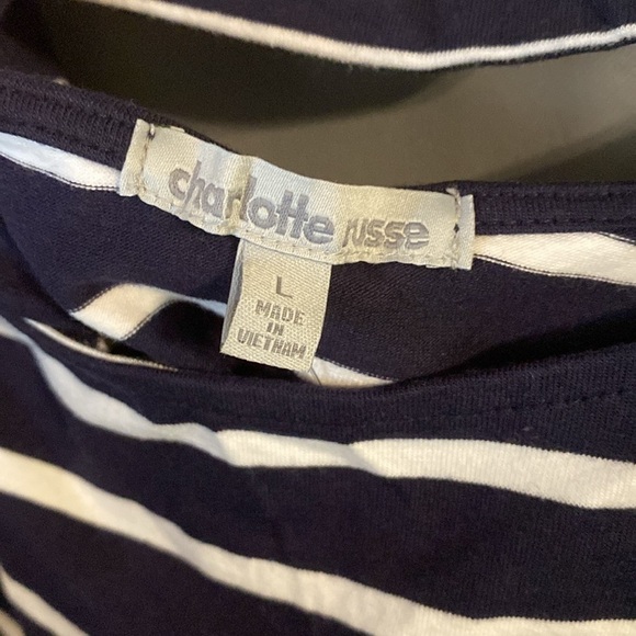 Charlotte Russe Black and White Striped Crop Top- Large - Picture 4 of 4